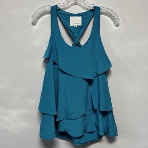 Madison‎ Marcus 100% Silk Top XS Blue Tiered Mini Racerback Scoop Neck Tie back
